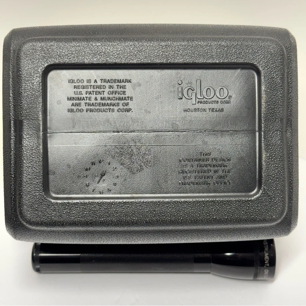 Vintage Mini Mate Cooler by Igloo Lunch Box Push Button 1990's Black and White